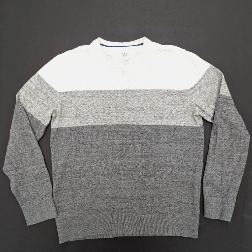 GAP unisex medium Cotton Poly Striped Light Dark Grey White Knit Sweater